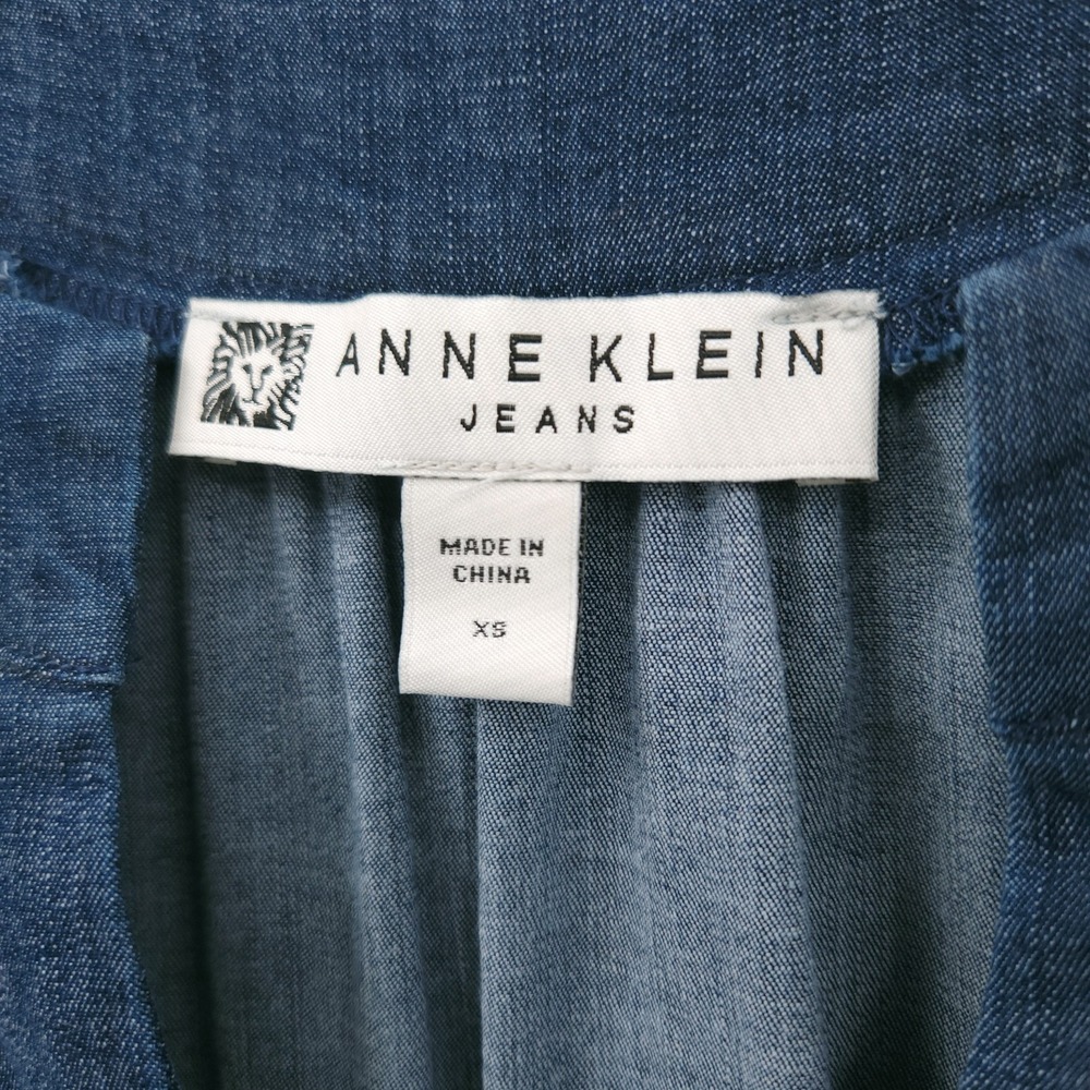 Anne Klein Jeans Puff Sleeve Tiered Denim Midi A Line Dress Womens Size XS NWT - Picture 2 of 8
